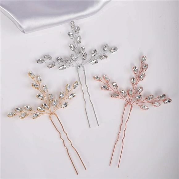 YERTTER Wedding Hair Pins 3 Pcs Wedding Decorative Hair Pins Rhinestones Crystal